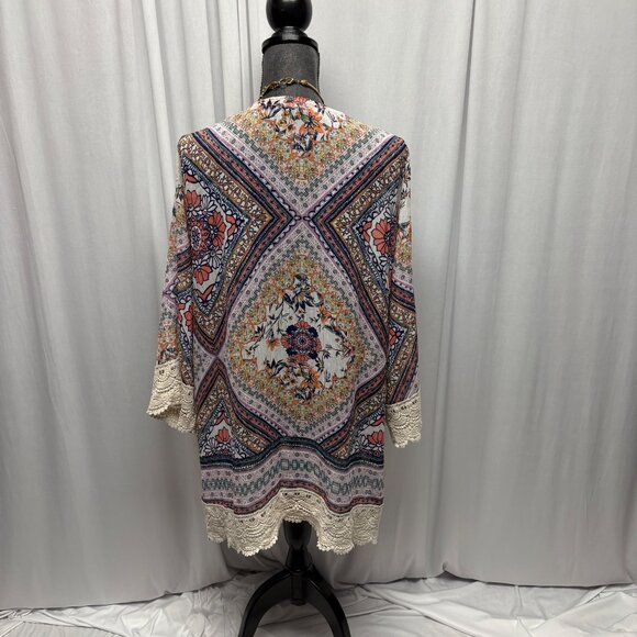 Rewind Floral Patchwork Open Front Kimono Cover Up Womens Sz XXL Lace Trim Boho - Picture 5 of 9